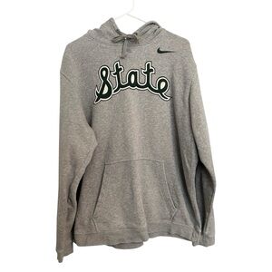 Vintage Nike State Hoodie Gray Fleece Pullover Sweatshirt Men’s‎ Size XL